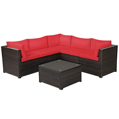 6 Pieces Patio Furniture Sofa Set with Cushions