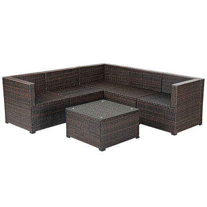 6 Pieces Patio Furniture Sofa Set with Cushions