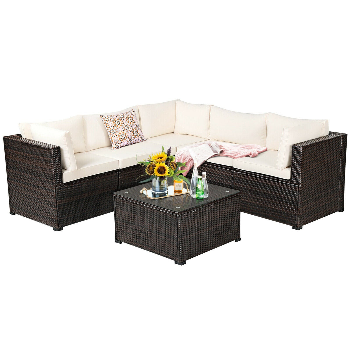 6 Pieces Patio Furniture Sofa Set with Cushions