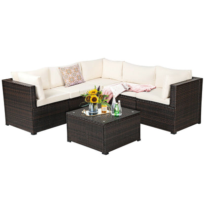 6 Pieces Patio Furniture Sofa Set with Cushions