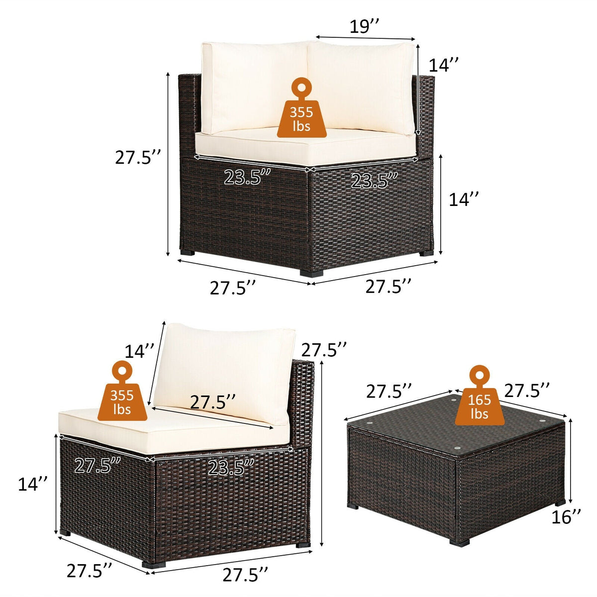 6 Pieces Patio Furniture Sofa Set with Cushions