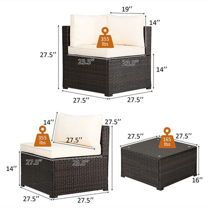 6 Pieces Patio Furniture Sofa Set with Cushions