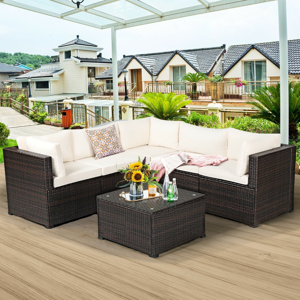6 Pieces Patio Furniture Sofa Set with Cushions