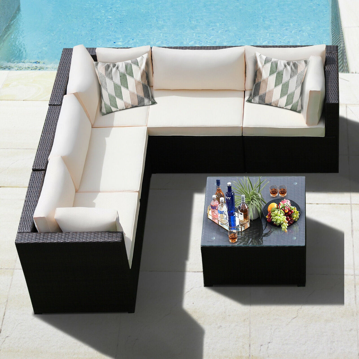 6 Pieces Patio Furniture Sofa Set with Cushions