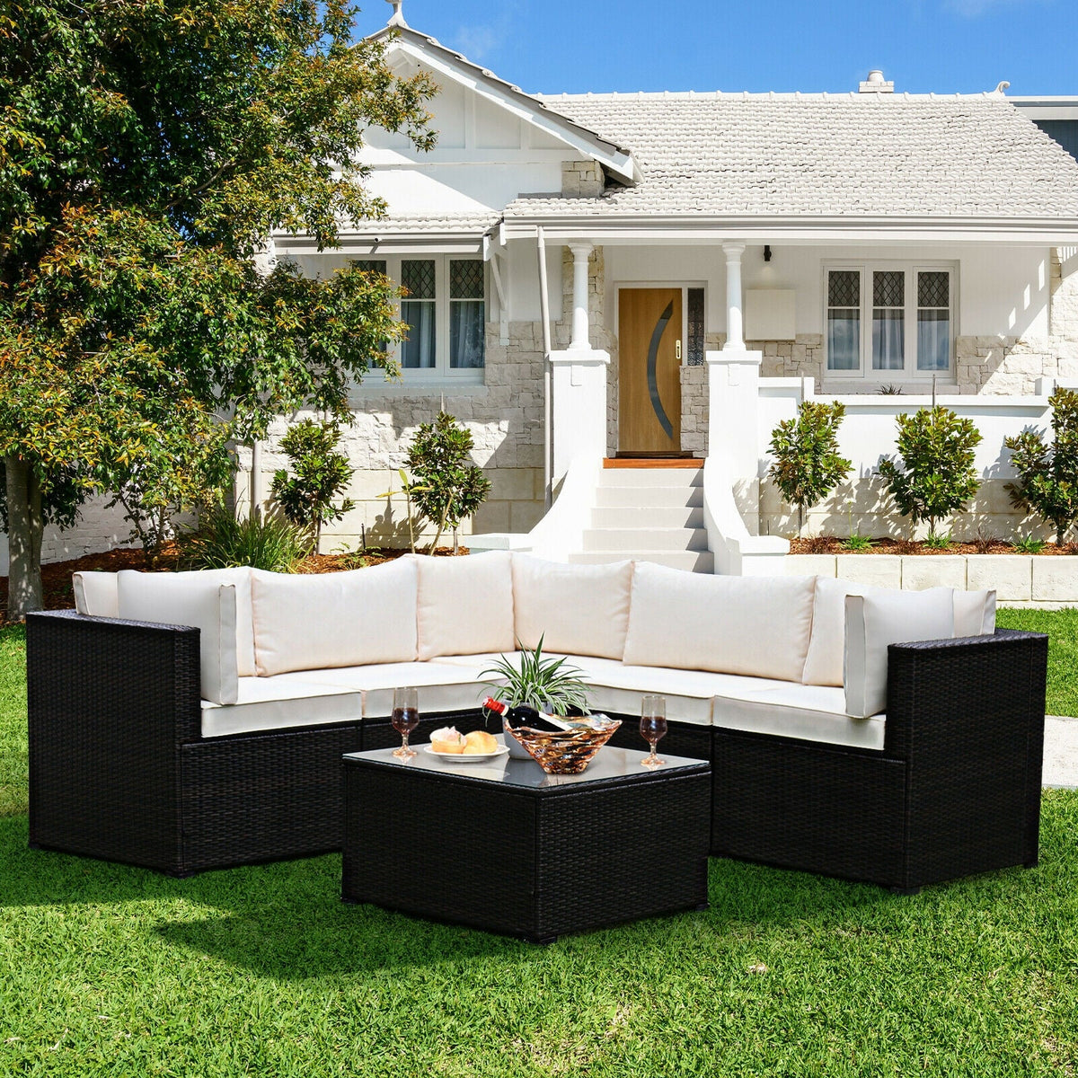 6 Pieces Patio Furniture Sofa Set with Cushions