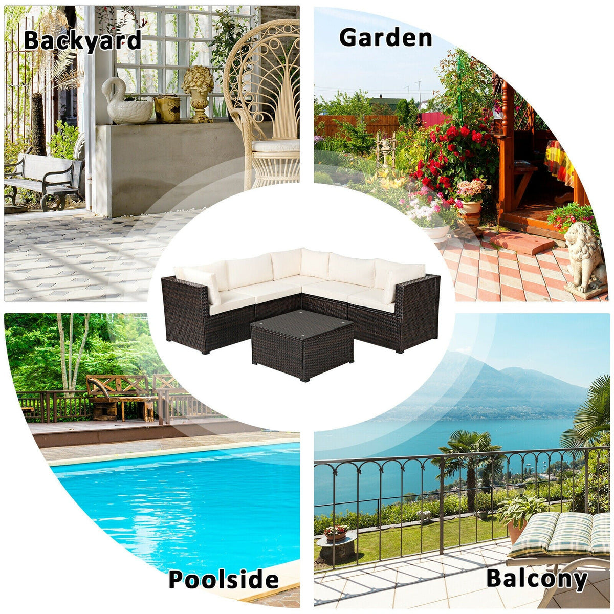 6 Pieces Patio Furniture Sofa Set with Cushions