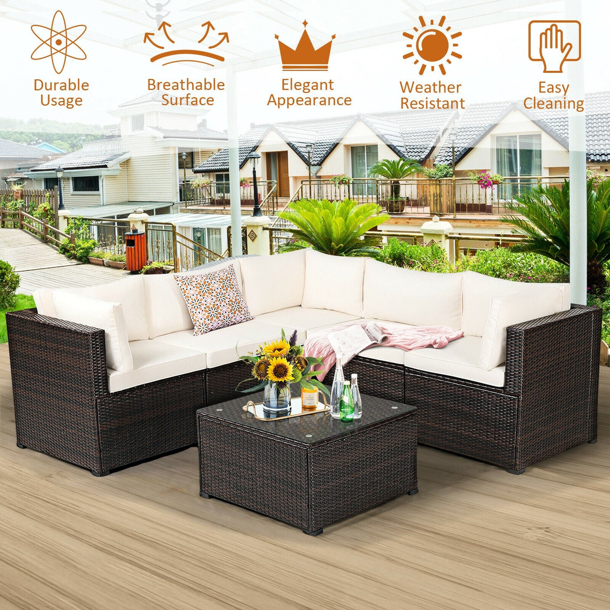 6 Pieces Patio Furniture Sofa Set with Cushions