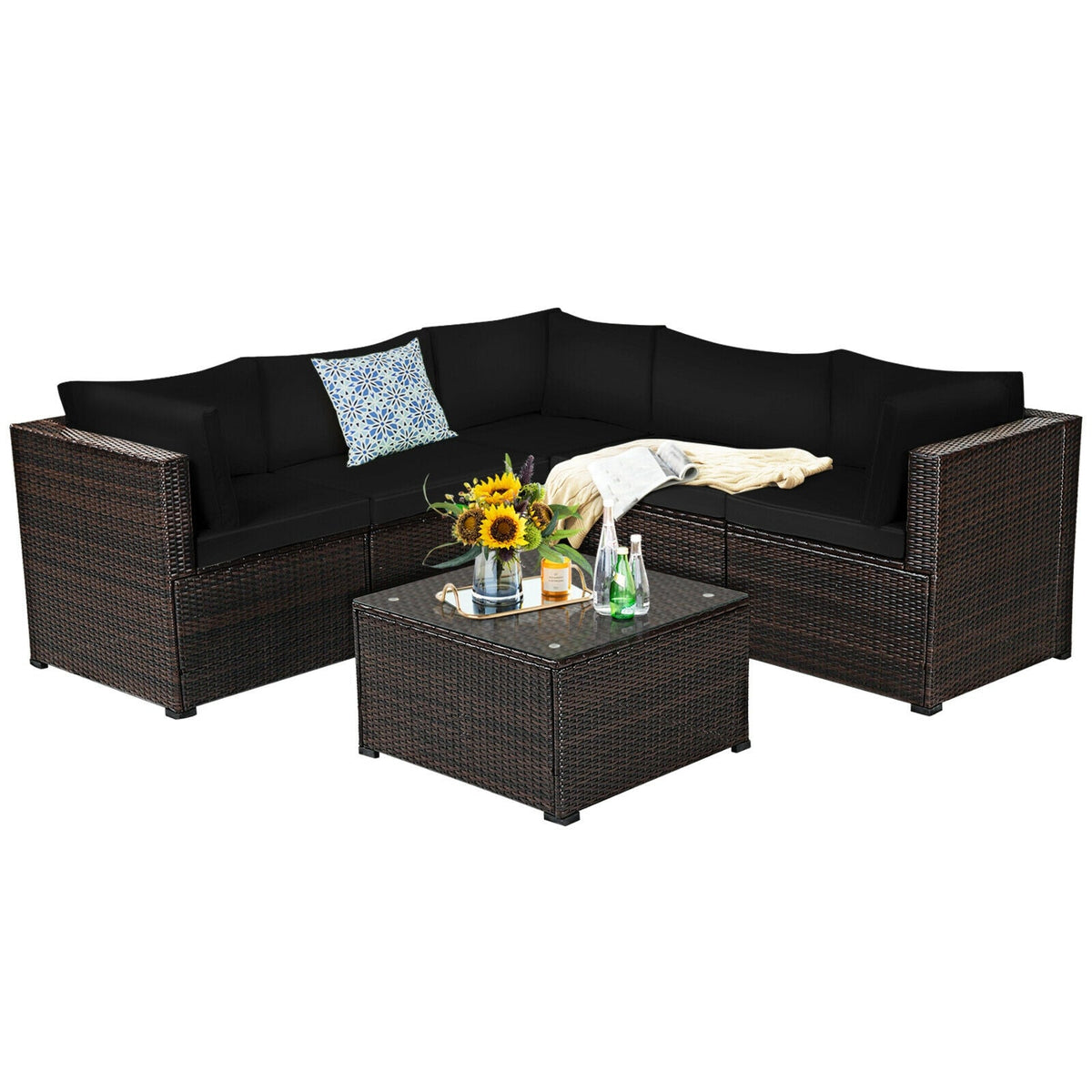 6 Pieces Patio Furniture Sofa Set with Cushions