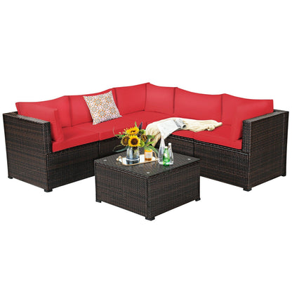 6 Pieces Patio Furniture Sofa Set with Cushions