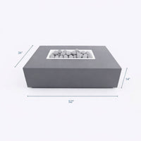 Concrete Fire Pit Table Built for Outdoor Entertaining, Rectangular Design, Ceramic Wind Guard, Grilling Surface