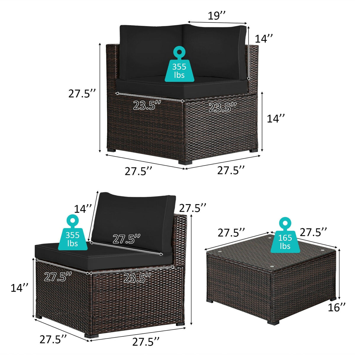 6 Pieces Patio Furniture Sofa Set with Cushions