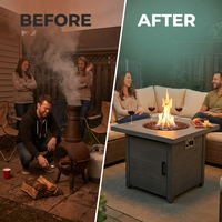 34 Inch Square Concrete Propane Fire Pit Table with Lava Rocks and Cover 50,000 BTU — Before & After
