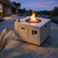 34 Inch Square Concrete Propane Fire Pit Table with Lava Rocks and Cover 50,000 BTU — Studio Shot
