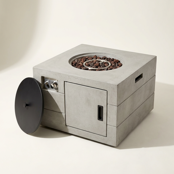 34 Inch Square Concrete Propane Fire Pit Table with Lava Rocks and Cover 50,000 BTU — Studio Shot
