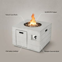 34 Inch Square Concrete Propane Fire Pit Table with Lava Rocks and Cover 50,000 BTU — infographic