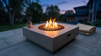 34 Inch Square Concrete Propane Fire Pit Table with Lava Rocks and Cover 50,000 BTU — Lifestyle
