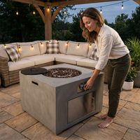34 Inch Square Concrete Propane Fire Pit Table with Lava Rocks and Cover 50,000 BTU — Lifestyle