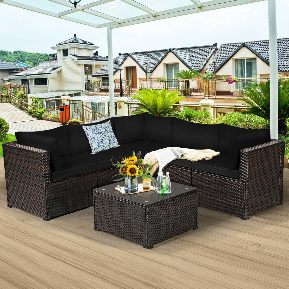 6 Pieces Patio Furniture Sofa Set with Cushions