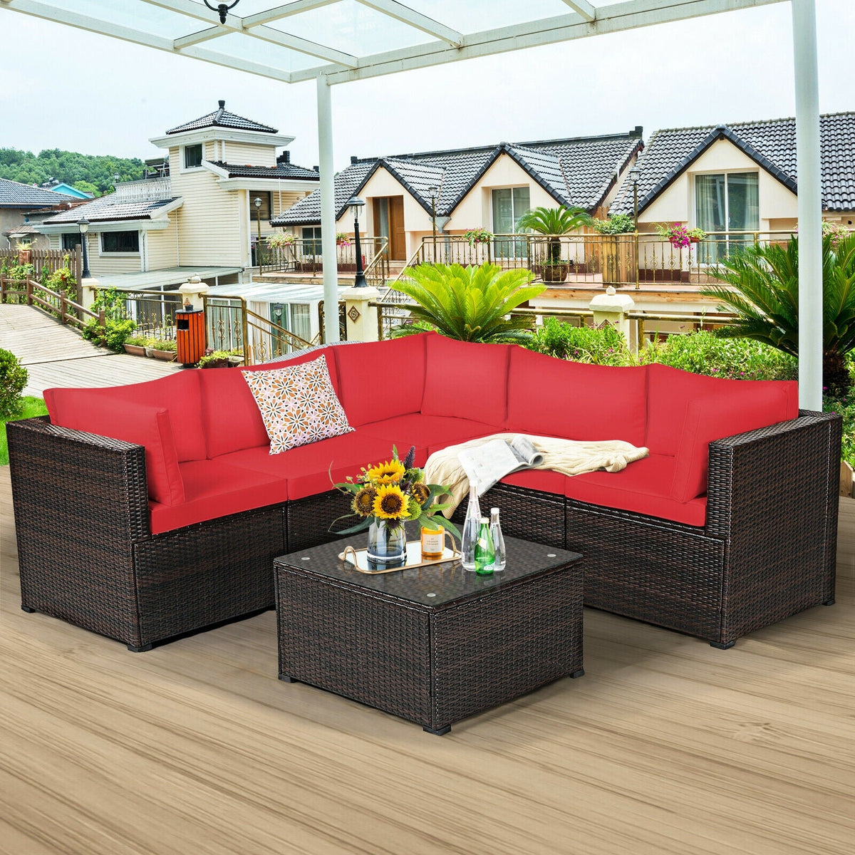 6 Pieces Patio Furniture Sofa Set with Cushions