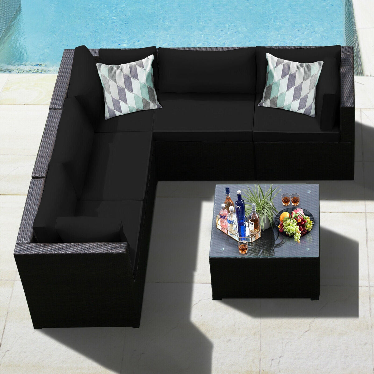 6 Pieces Patio Furniture Sofa Set with Cushions