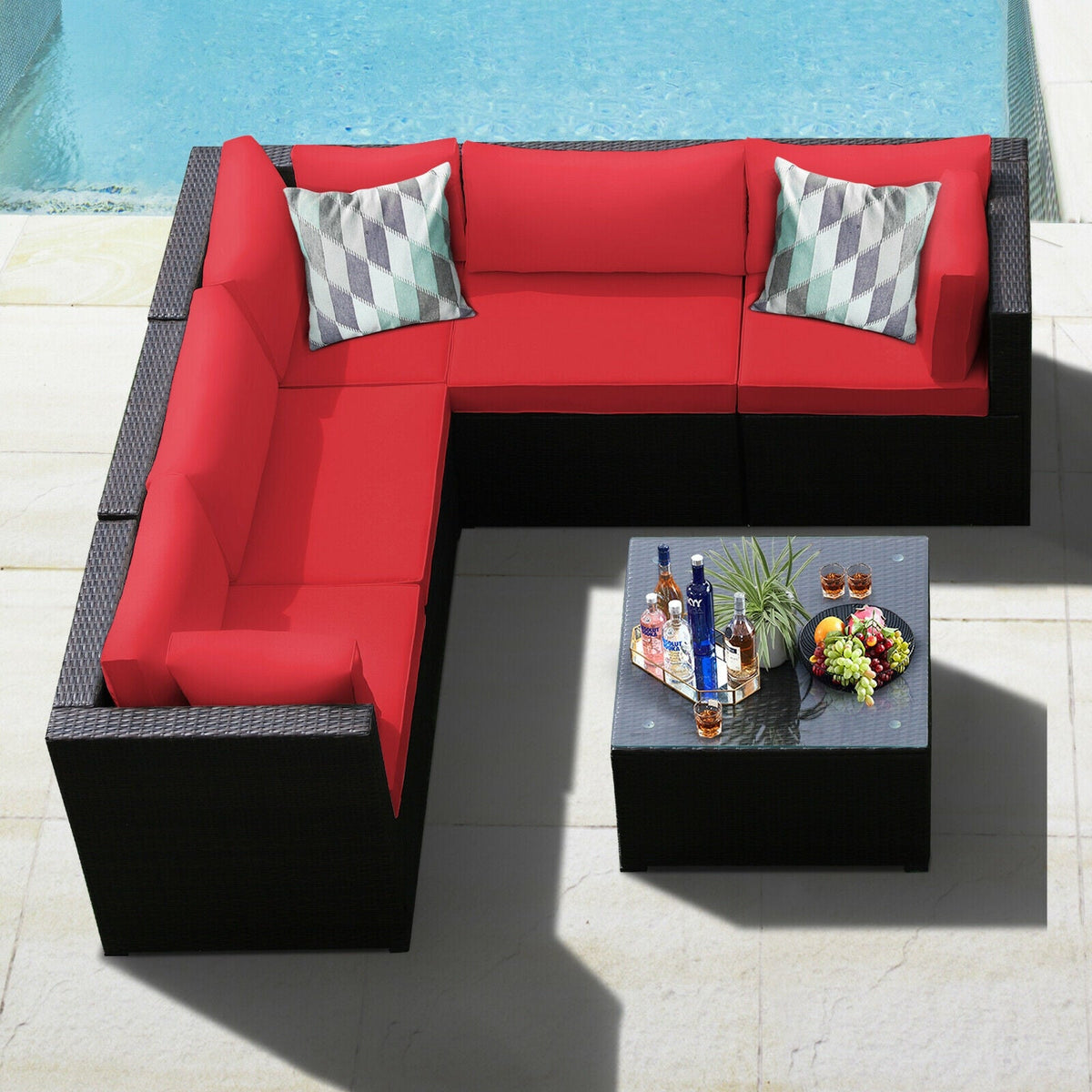 6 Pieces Patio Furniture Sofa Set with Cushions