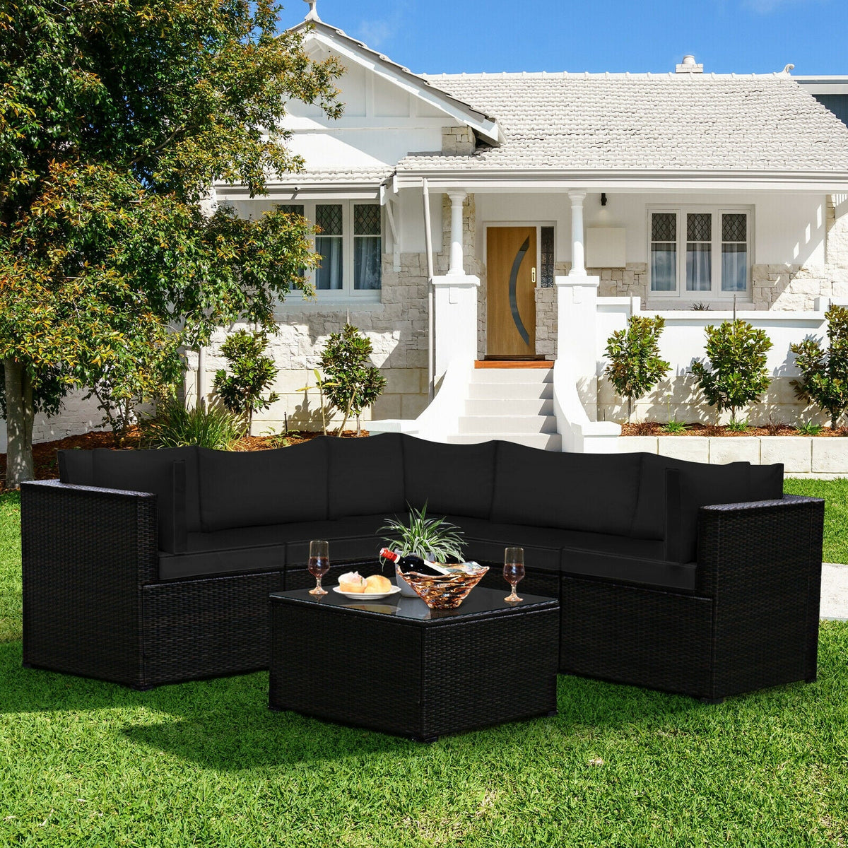 6 Pieces Patio Furniture Sofa Set with Cushions