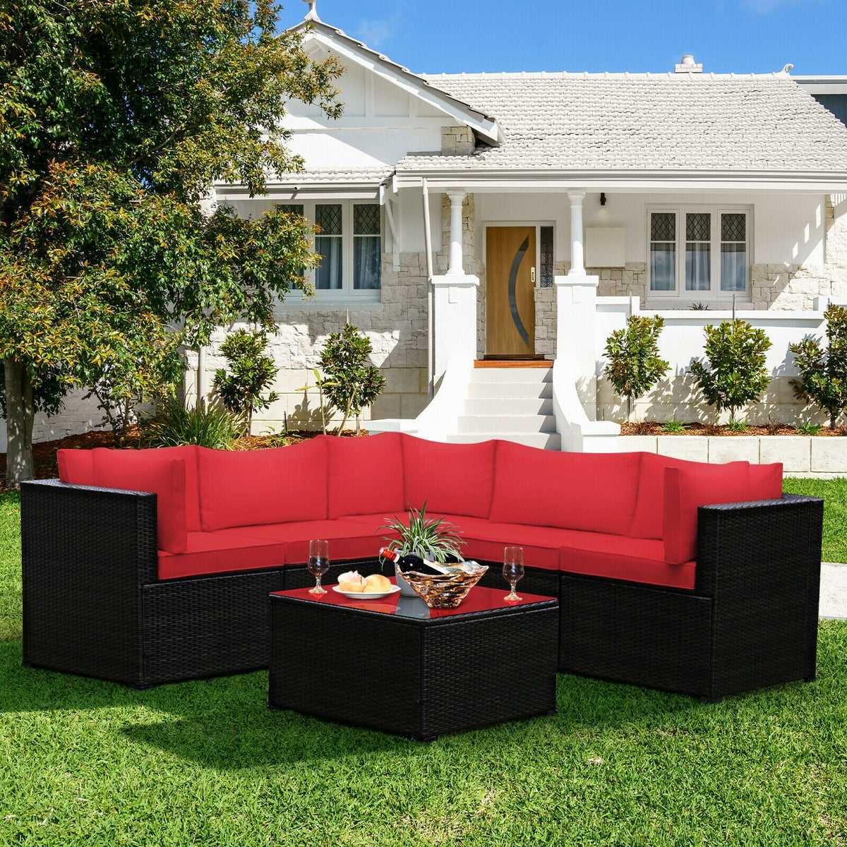 6 Pieces Patio Furniture Sofa Set with Cushions