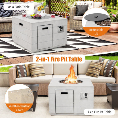 34 Inch Square Concrete Propane Fire Pit Table with Lava Rocks