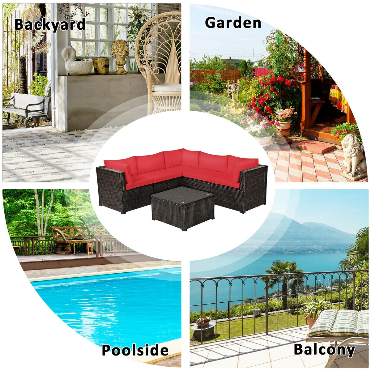 6 Pieces Patio Furniture Sofa Set with Cushions