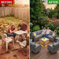 9 Pieces Patio Furniture Set outside Furniture Wicker Patio Conversation Set with Swivel Chairs, Outdoor Furniture for Garden, Gray — Before & After