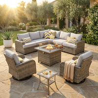 9 Pieces Patio Furniture Set outside Furniture Wicker Patio Conversation Set with Swivel Chairs, Outdoor Furniture for Garden, Gray — Studio Shot