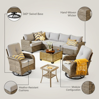 9 Pieces Patio Furniture Set outside Furniture Wicker Patio Conversation Set with Swivel Chairs, Outdoor Furniture for Garden, Gray — infographic