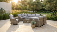 9 Pieces Patio Furniture Set outside Furniture Wicker Patio Conversation Set with Swivel Chairs, Outdoor Furniture for Garden, Gray — Lifestyle