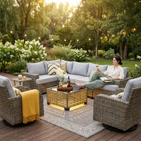 9 Pieces Patio Furniture Set outside Furniture Wicker Patio Conversation Set with Swivel Chairs, Outdoor Furniture for Garden, Gray — Lifestyle