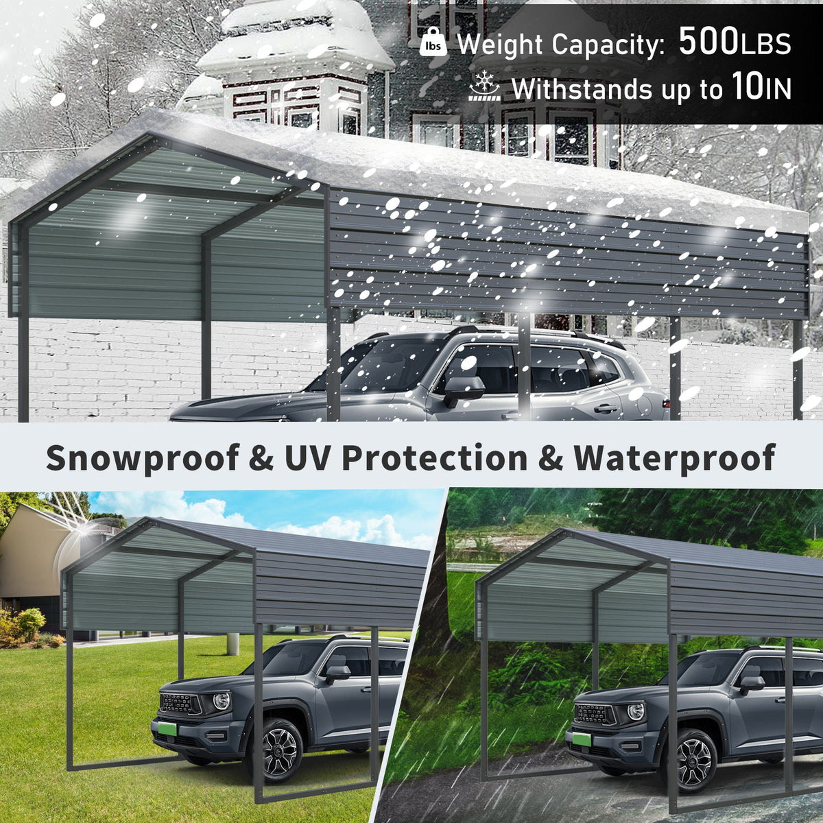 10 X 15 Ft Heavy Duty Carport Canopy With Galvanized Steel Roof