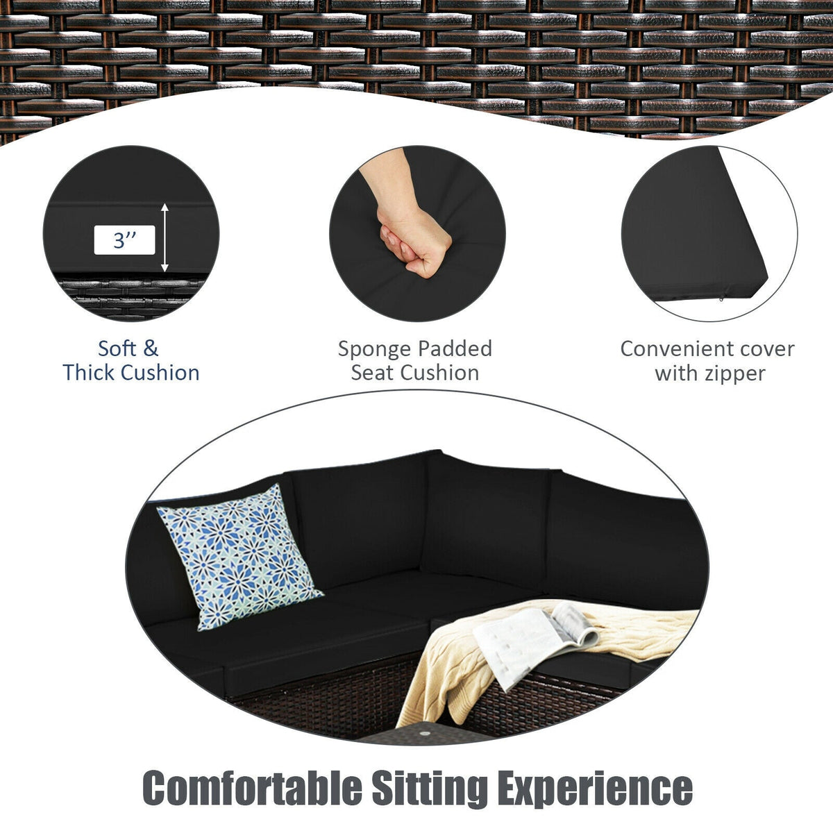 6 Pieces Patio Furniture Sofa Set with Cushions