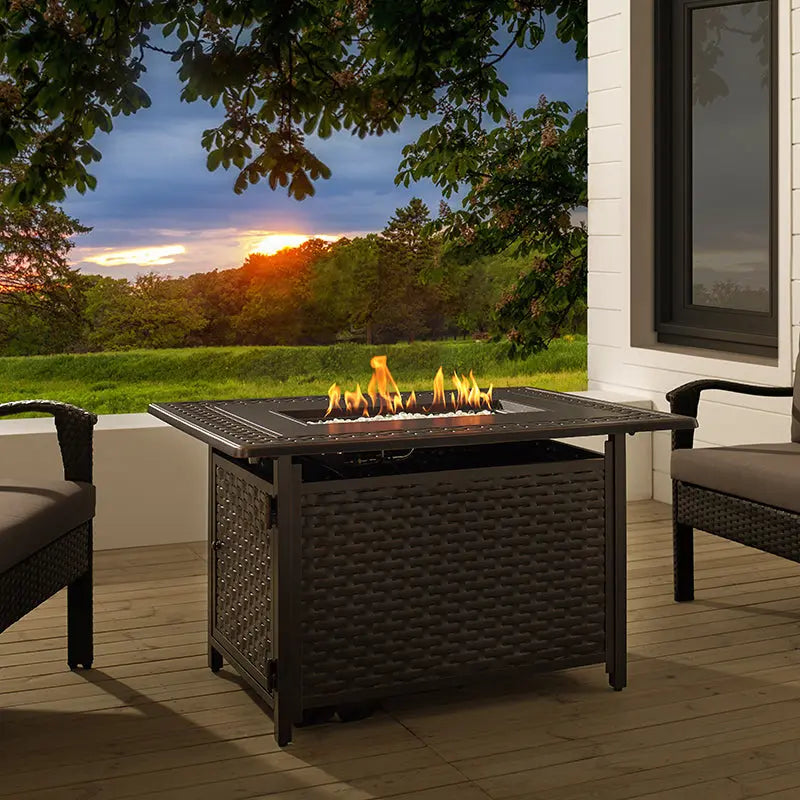 44" Rectangular Woven Aluminum Convertible Gas Fire Pit Table