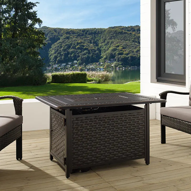 44" Rectangular Woven Aluminum Convertible Gas Fire Pit Table