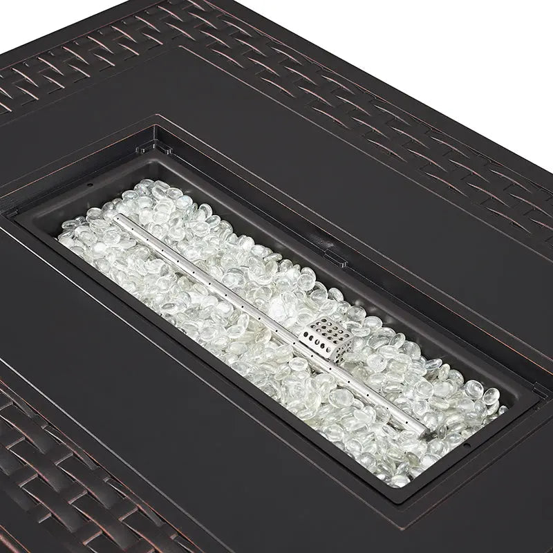 44" Rectangular Woven Aluminum Convertible Gas Fire Pit Table