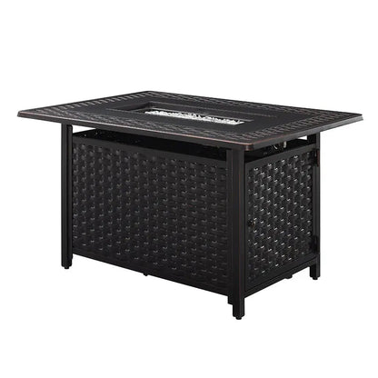 44" Rectangular Woven Aluminum Convertible Gas Fire Pit Table