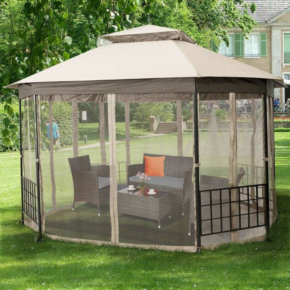 10 x 12 Ft Octagon Gazebo with Mosquito Net Sidewalls and Beige Canopy