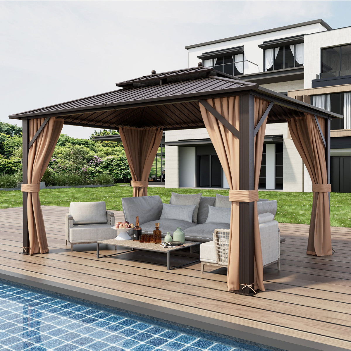 10x13ft Gazebo with Galvanized Steel Roof