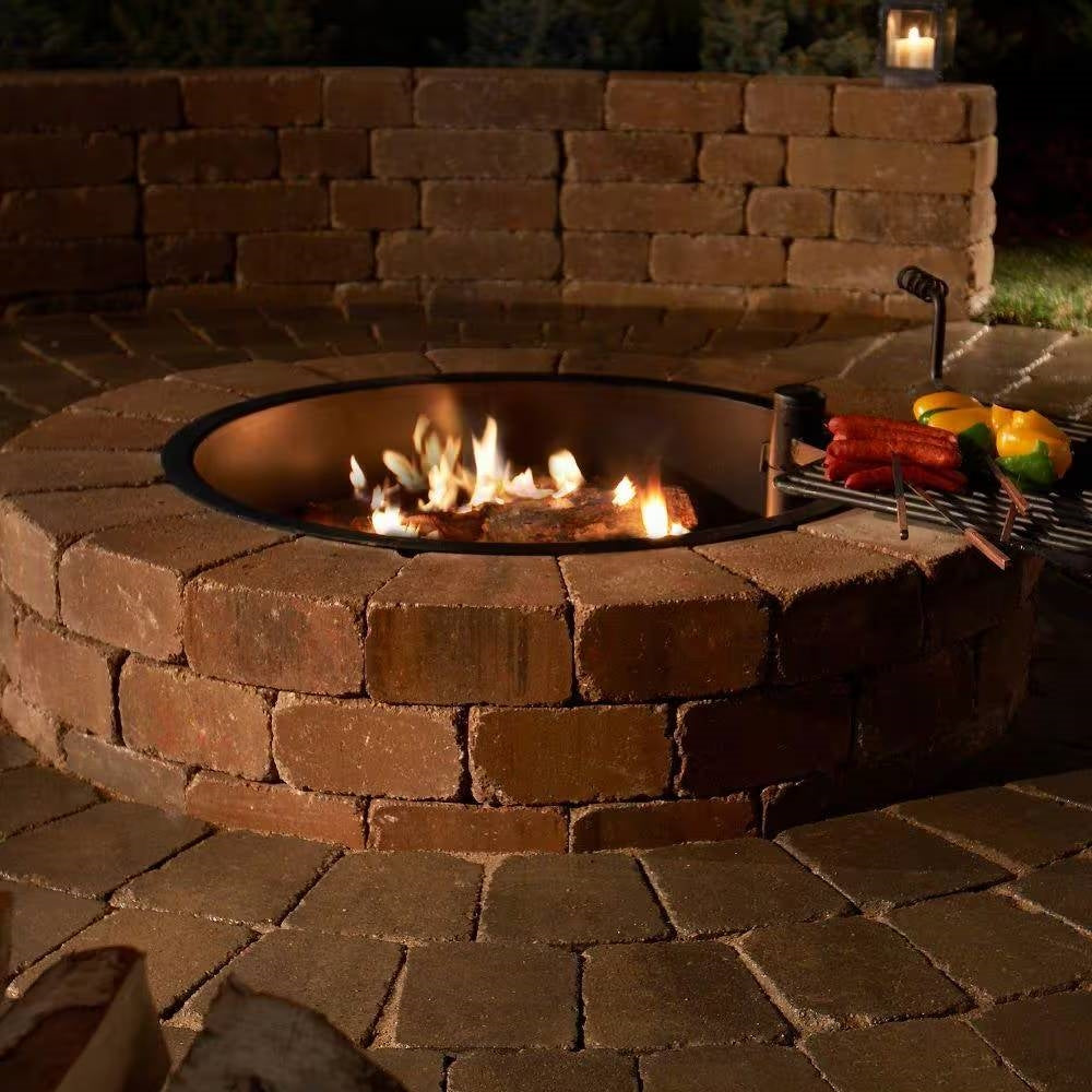 48-in Block Stone Fire Pit Kit with Cooking Grill Grate
