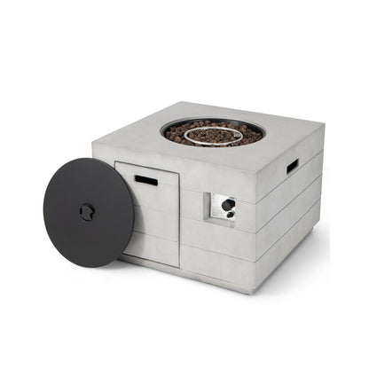 34 Inch Square Concrete Propane Fire Pit Table with Lava Rocks