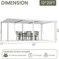 Louvered Pergola 12' X 20', Large Outdoor Aluminum Pergola with Reinforced Steel Roof, Heavy-Duty Hardtop Gazebo for Patio Garden, Weatherproof Sun Shade Shelter, White