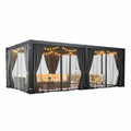 12' X 20' Louvered Pergola, Outdoor Pergola with Curtains & Netting, Metal Patio Pergola with Adjustable Louvers Roof and Gutter System, Metal Hardtop Gazebo for Patio, Deck, Garden, Yard, Dark Gray
