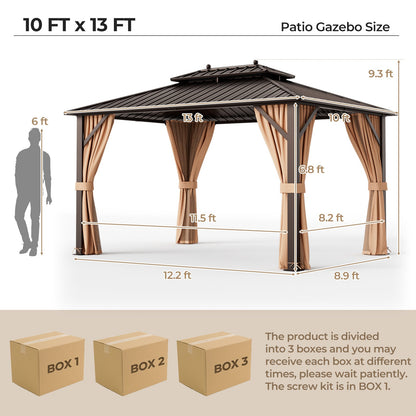 10x13ft Gazebo with Galvanized Steel Roof