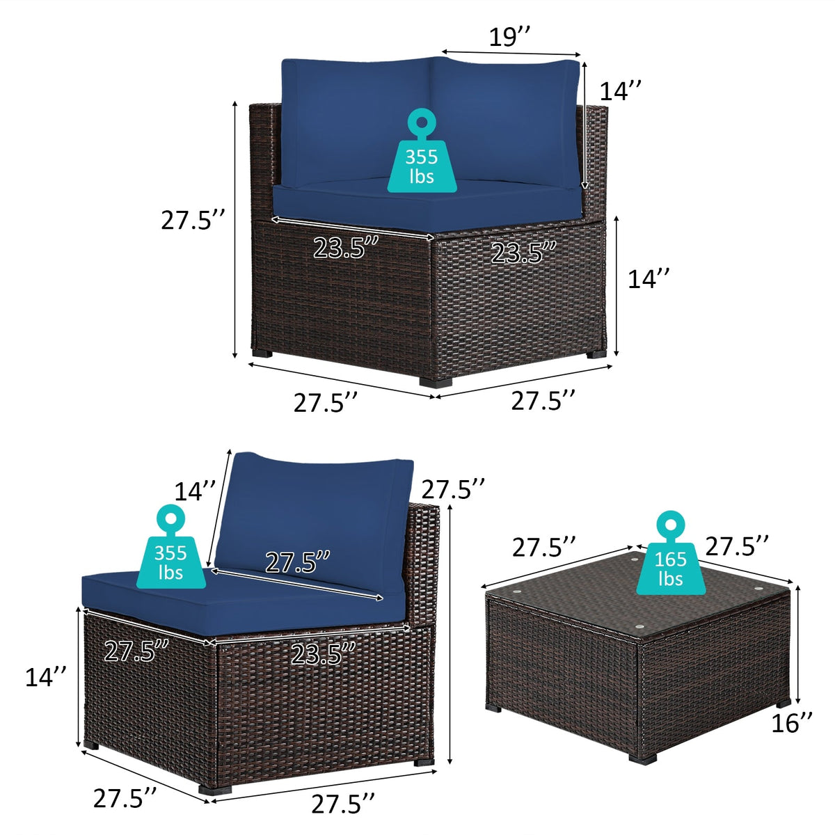 6 Pieces Patio Furniture Sofa Set with Cushions