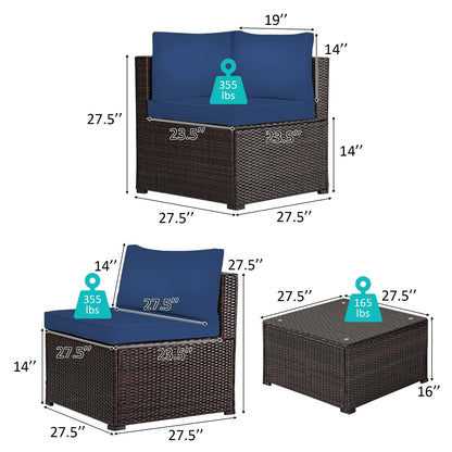 6 Pieces Patio Furniture Sofa Set with Cushions