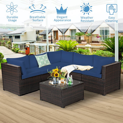 6 Pieces Patio Furniture Sofa Set with Cushions